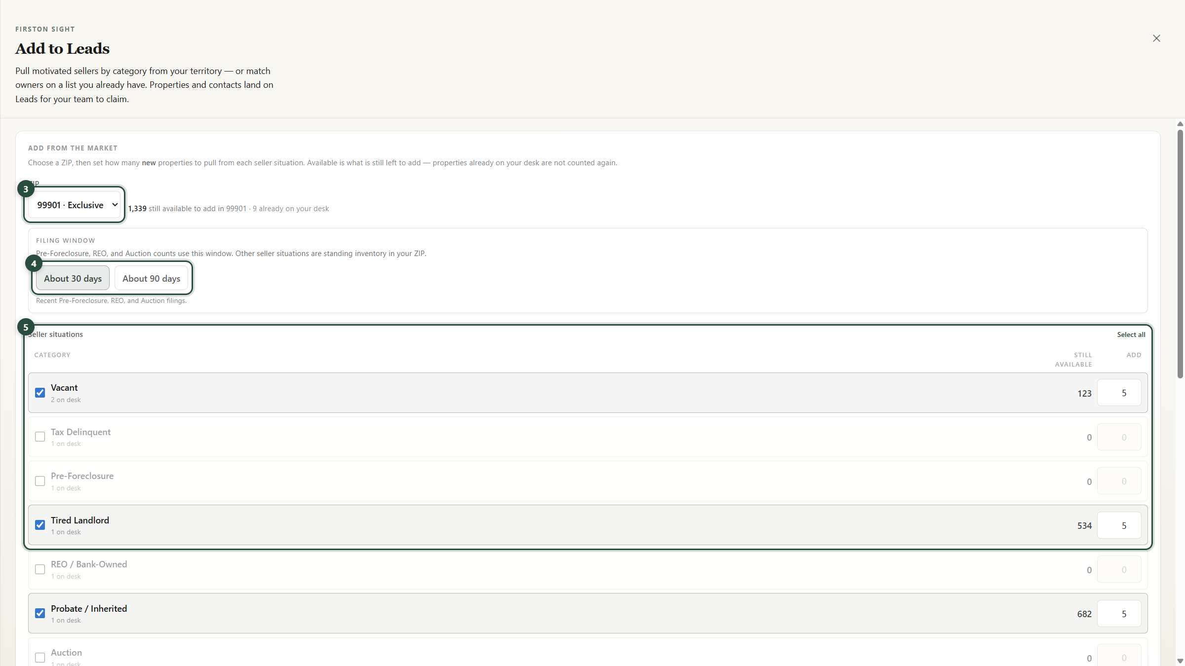 ZIP, filing window, and seller situations