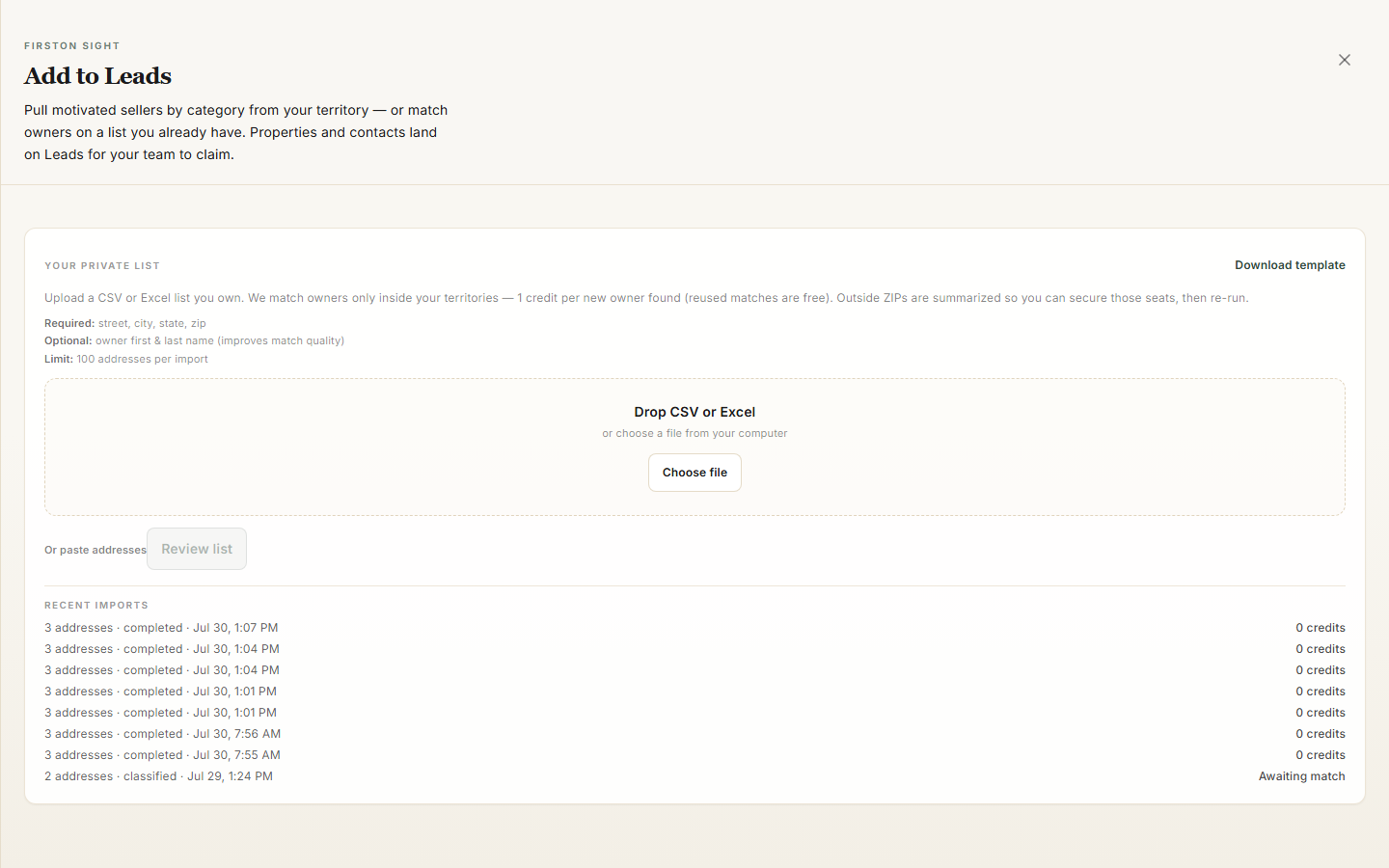 Ziplytica private list upload for Instant Trace on owned ZIP territories