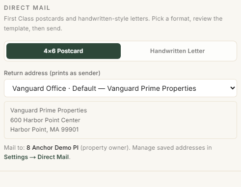 Ziplytica Exclusive-tier postcard template with personalized message preview and custom copy editor